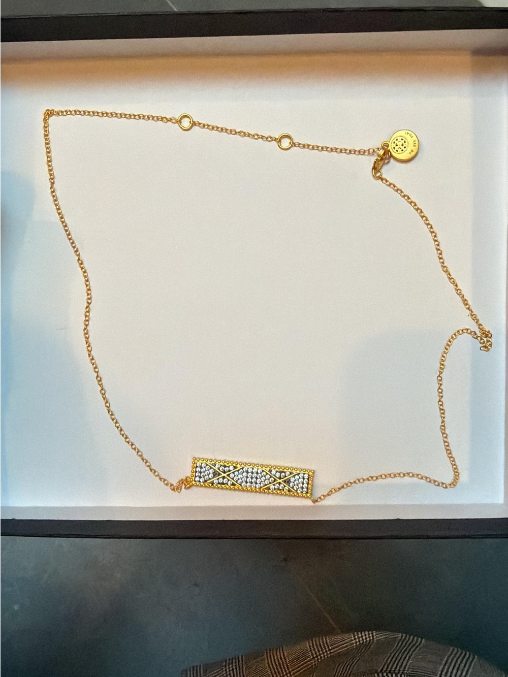 Freida Rothman Gold & Rhodium Plating Necklace W/ 925 Silver Bar Pendant